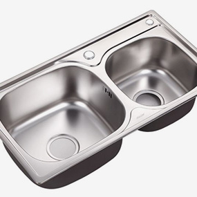 Polished stainless steel sink component with smooth surface finish for hygienic and architectural applications