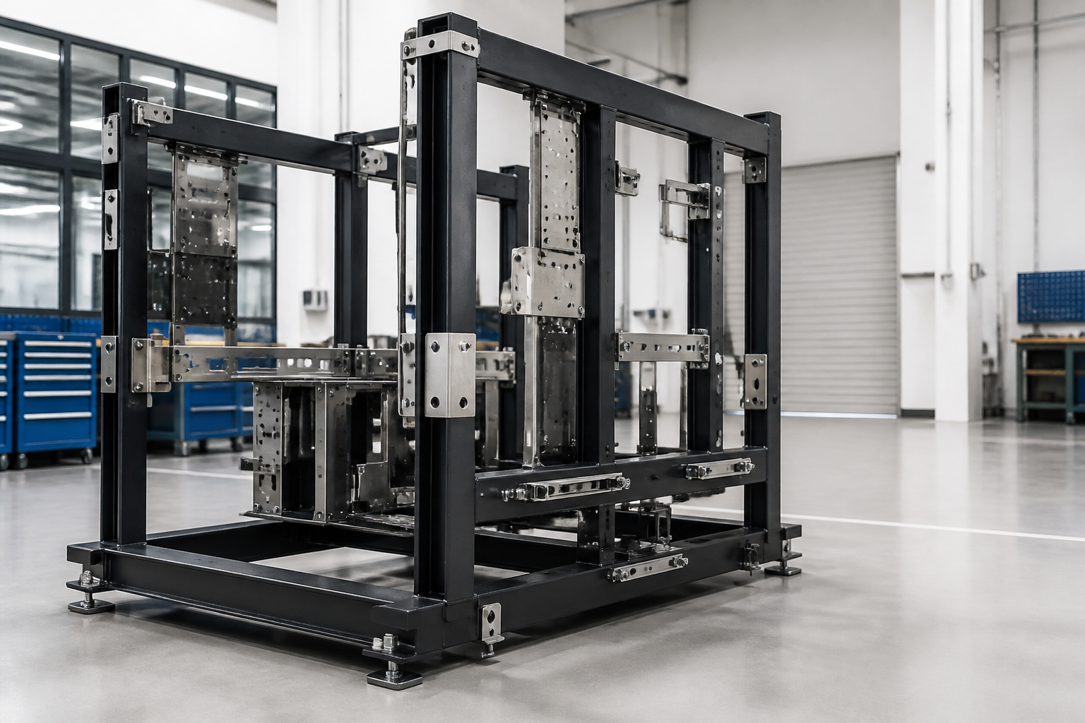 Fabricated tube frame assembled from laser-cut profiles with multi-face locating features