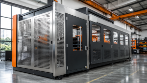 Automation enclosure and guarding assembly fabricated from laser-cut and bent sheet metal