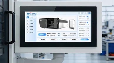 HMI control screen installed in a fabricated equipment panel